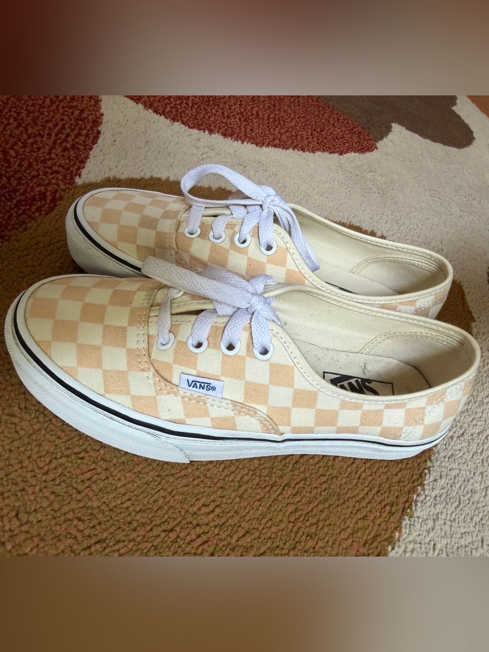 Vans Authentic Checkerboard Low Sneakers in Apricot Ice and White